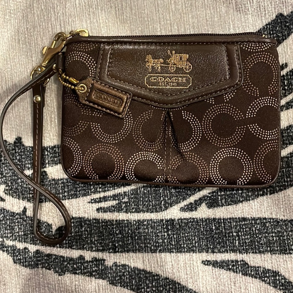 Genuine Coach Madison Dotted OP Art Wristlet Brown Vintage 2010